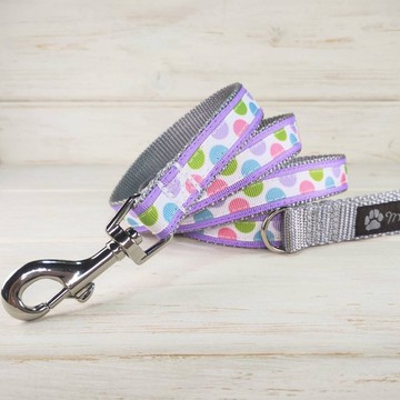 粉彩點點紫色寵物牽繩，長 120 公分，寬 1.9 公分