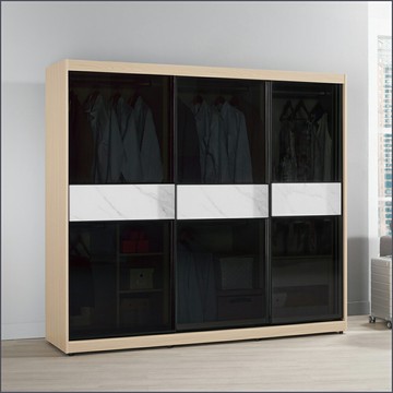 7尺鋁框推門衣櫥黑玻璃 收納衣櫃 滑門衣櫥 【149B12016】Leader傢居館149-A212+A214+A210
