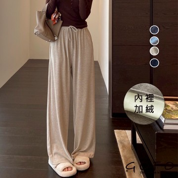 GOFO 長褲 加厚加絨 韓系穿搭 高腰顯瘦 細軟垂感寬褲 拉腰抽繩 闊腿褲 休閒褲 女生褲子 女裝 保暖 冬天 寒流