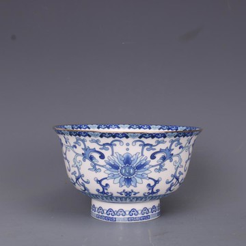 清乾隆青花金邊纏枝花紋碗仿古工藝品瓷器家居用品中式古玩擺件1入