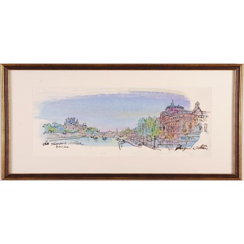 有名国際展作家「パリ鳩の居る風景」D・リトグラフ直筆サイン入り