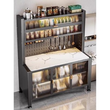 廚房巖板餐邊柜多層切菜桌操作臺多功能微波爐收納柜家用儲物柜