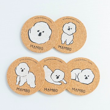【OOYII吾憶】日本製claska MAMBO 比熊犬 日本製軟木杯墊五件組｜生日禮物、喬遷禮、新居禮｜【快速出貨】