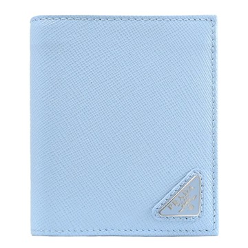 PRADA 2MO008 經典三角LOGO防刮對開零錢短夾.天藍