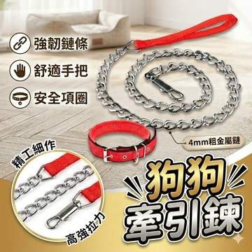 【台灣出貨】加粗狗鍊1.6m｜金屬牽引鍊｜護頸項圈｜防咬牽引繩｜鋼絲遛狗繩
