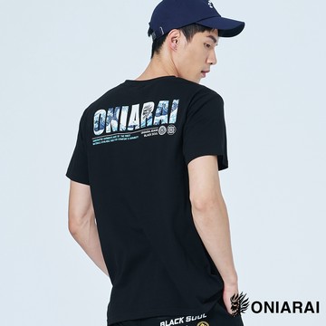 BLUE WAY 鬼洗 ONIARAI - 男款 日式經典海浪短TEE(黑)