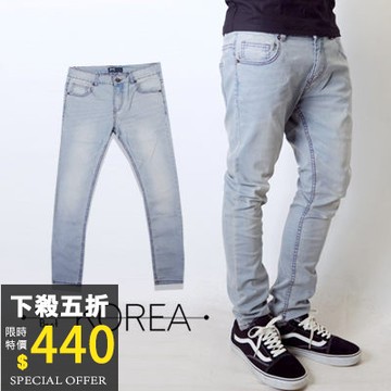 【N9374J】簡約淺藍霧面感刷色直筒牛仔褲(SS3323)