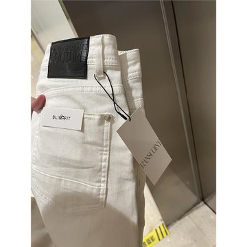 文藝潮搭！獨特設計感毛邊白色牛仔褲男休閑彈力修身九分小腳褲子