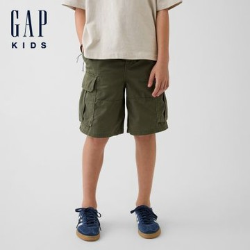 【GAP】兒童寬鬆工裝短褲-橄欖綠(887341)
