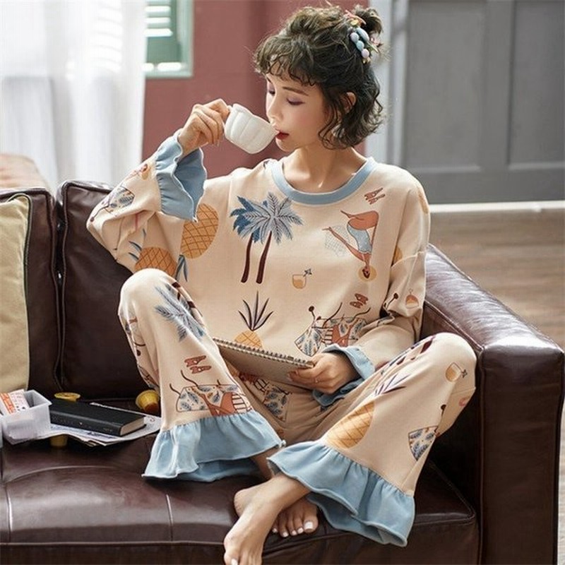 パジャマ レディース 秋冬 長袖パジャマ 韓国風 部屋着 寝巻き ルームウェア 秋 冬 長袖 綿 ルームウェア 上下セット オシャレ 大人 フレア ルームウエア上下 通販 Lineポイント最大get Lineショッピング