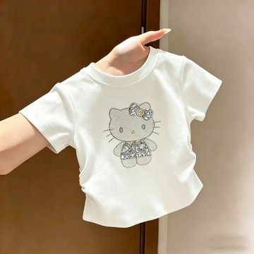 Mini baby🌷女童短袖t恤夏季中小童寶寶可愛kt貓卡通亮片百搭圓領上衣