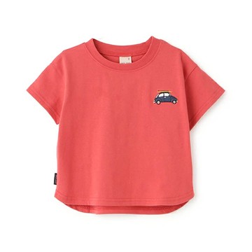 日本 petit main - [低價]接觸冷感 刺繡短袖上衣-車車-紅