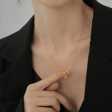 竹節項鏈女18k金復古新中式文藝節節高竹子吊墜鎖骨鏈鈦鋼不掉色