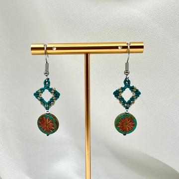 捷克花珠幾何圖形編織耳環