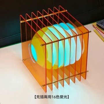 ins風家具裝飾 亞克力臺燈 懸浮落日氛圍燈 高級感家居擺件（L號20*20*20cm）