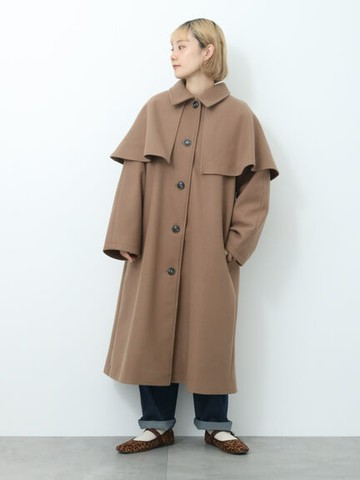 2WAY可拆式斗篷設計翻領削肩長版大衣(FF37L0Z0480) - ehka sopo