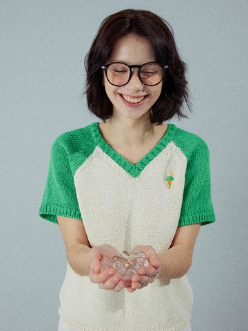 Ice Cream V neck Laglan Knit Sweater [Green]