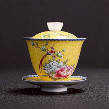 扒花蓋碗手繪家用陶瓷功夫茶具茶杯泡茶壺套裝三才大號琺瑯彩蓋碗