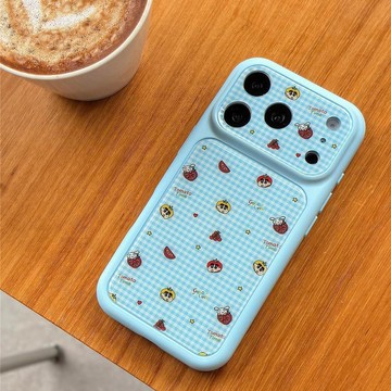 藍色格紋番茄小新適用蘋果17手機殼iphone16promax秒變大