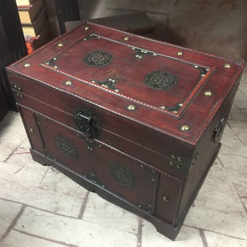 中式仿古老式木箱帶鎖百寶箱家居收納喜慶箱子明清風格手工做舊箱