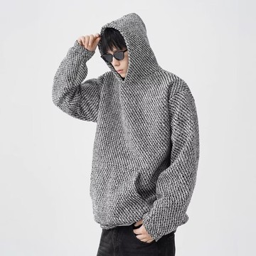 秋冬編織重磅潮牌連帽大學T男 寬鬆時尚百搭情侶套頭上衣