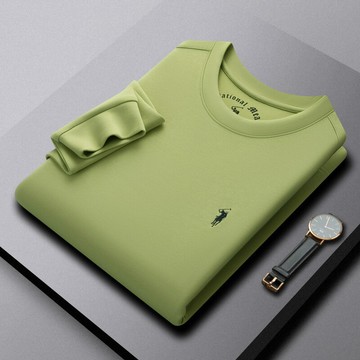 【新款熱賣】多色可選保羅正品無帽圓領商務純色空氣尾打底體恤長袖男