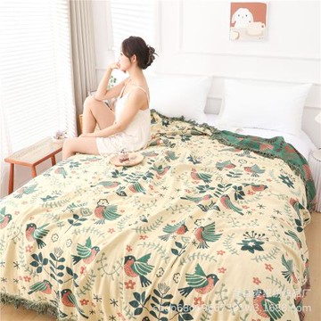 跨境純棉紗布單人雙人毛巾被午休毯子空調毯沙發床蓋野外露營蓋毯