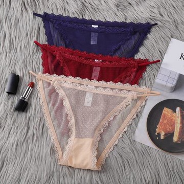 性感蕾絲內褲女薄款網紗純棉檔抗菌低腰透氣提臀大碼無痕三角褲頭
