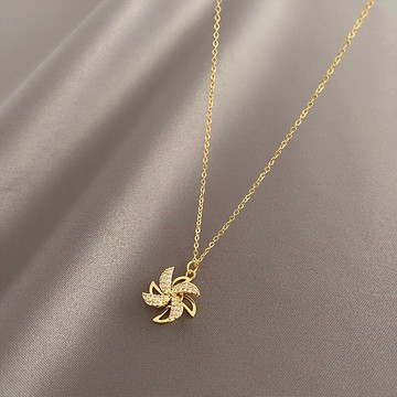 可旋轉風車項鏈女夏輕奢小眾鎖骨鏈年新款設計感網紅頸鏈配飾