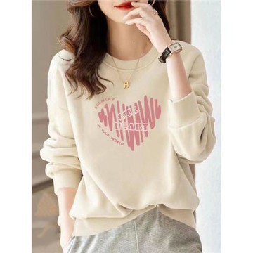 純棉時尚愛心韓版慵懶風圓領衛衣女裝春秋薄款寬松顯瘦外套上衣女