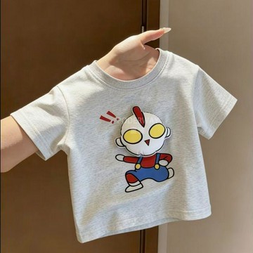 mori🎀mori夏季卡通男孩兒童寶寶可愛立體玩偶印花短袖T恤純棉上衣
