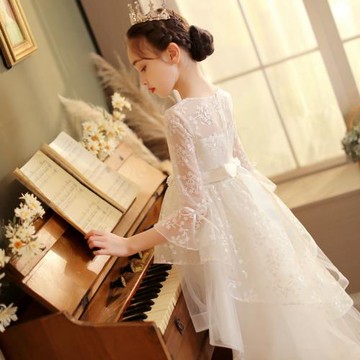花童婚紗裙兒童蓬蓬裙女童拖尾禮服裙子公主裙連衣裙大童演出服裝