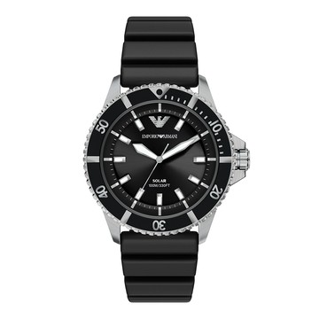 EMPORIO ARMANI AR11788 光動能 水鬼風 日期顯示 42mm 矽膠錶帶 潛水風腕錶