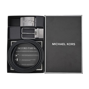 MICHAEL KORS 大LOGO滿版方牌/針扣雙頭雙面用皮帶禮盒組-深藍_廠商直送