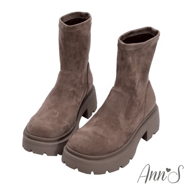 Ann’S真絲彈力絨-顯瘦100分厚底短靴4.5cm-杏