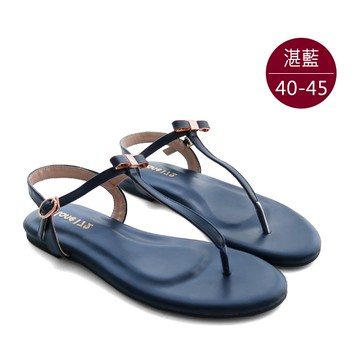 中大尺碼女鞋220701【GZ2298】自訂款！蝴蝶結T字涼鞋/平底鞋 40-45碼 172巷鞋舖(預購)湛藍