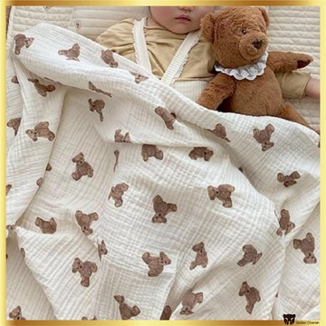 [韓國製造] BULLOHOME 泰迪熊雙層紗布嬰兒毯 2 種尺寸 | Yoru 生物清洗飾面