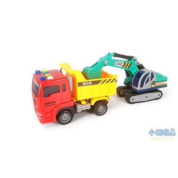 正版授權 台灣好車隊-迷你砂石車+挖土機 (附電池) ST安全玩具 台灣配音 磨輪車 兒童玩具【小胡玩具(電子發票)】