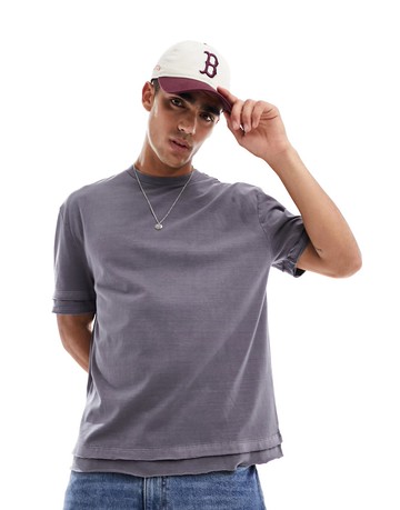ASOS DESIGN short sleeved double layer t-shirt in charcoal-Grey