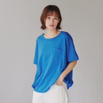【Simply Yours】圓領口袋打褶T 藍F