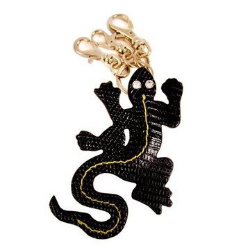 agnes b.蜥蜴水鑽皮革鑰匙圈(黑)