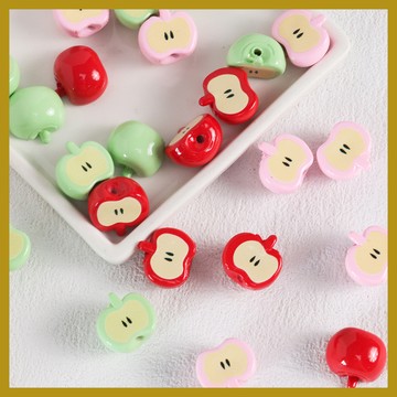 可愛蘋果亞克力串珠散珠配飾 手工DIY掛件髮繩手鏈串珠 串珠材料 串珠材料包 珠珠材料 手串材料