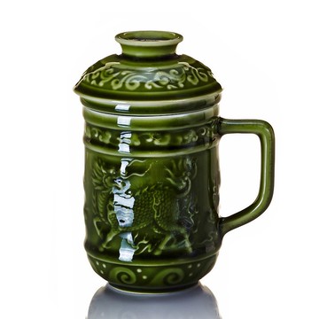 麒麟獻瑞三件杯 / 附茶漏 / 綠釉 380ml