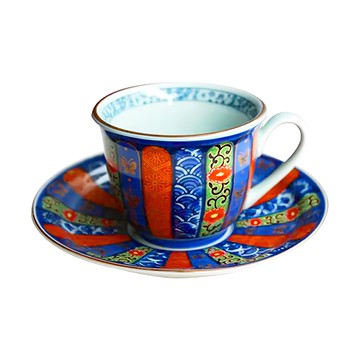 美濃燒 咖啡組 陶瓷杯碟套裝 日本產 200cc  菊割地紋 藍色  1組