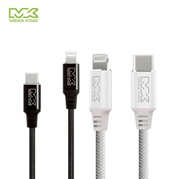 MEGA KING C to Lightning 鋁合金傳輸充電編織線 白