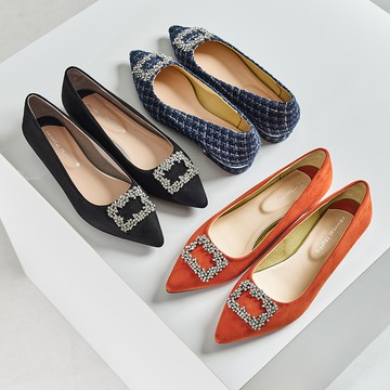 優雅輕奢寶石方釦低跟鞋 (31302)