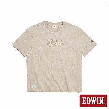 EDWIN 男款 寬版印花繡短袖T恤 (灰卡其)