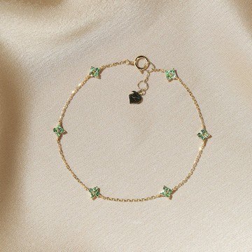 0.43ct迷你無憂四葉草幸運草沙弗萊石榴石藍寶石鑽石18k金手鍊