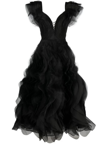 Ana Radu - fully-ruffled maxi dress - women - Polyester - XS - Black