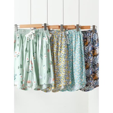 棉綢睡褲女夏季薄款闊腿褲人造棉短褲可外穿胖mm寬松加大碼家居褲